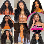 FIRIEYA Deep Wave Lace Front Wigs Human Hair Wigs for Black Women 180% Density 4X4 HD Transparent Lace Closure Human Hair Wigs for Black Women Glueless with Baby Hair Natural Color(24 Inch)
