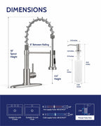LUFEIDRA Kitchen Faucet with Pull Down Sprayer and Soap Dispenser, High Arc Spring 304 Stainless Steel Single Handle 1 or 3 Hole 2 Mode for Farmhouse RV Camper Laundry Bar Pot Filler (Brushed Nickel)
