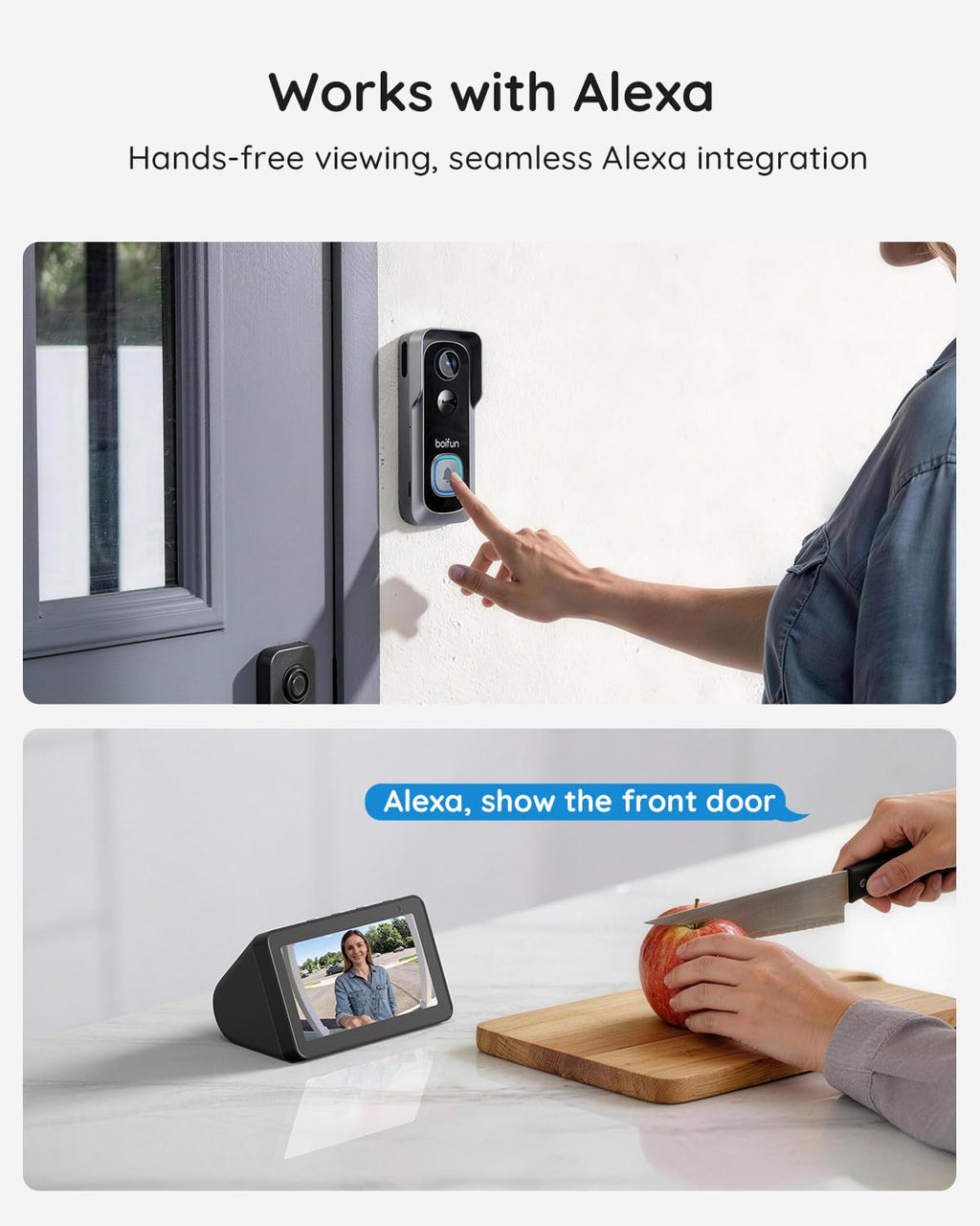 BOIFUN Video Doorbell Camera Wireless – No Subscription Required, 2K HD, 166° Wide View, HDR Night Vision, Motion Alerts, Two‑Way Audio & Battery Video Doorbell with Chime, 2.4 GHz Wi‑Fi Only