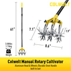 Colwelt Rotary Cultivator Garden Tool 61’’, Hand Tiller Garden Tool with Detachable Aluminum Tines, Cultivators for Gardening Soil or Reseeding Grass, Manual Cultivators & Tillers for Flowers Beds