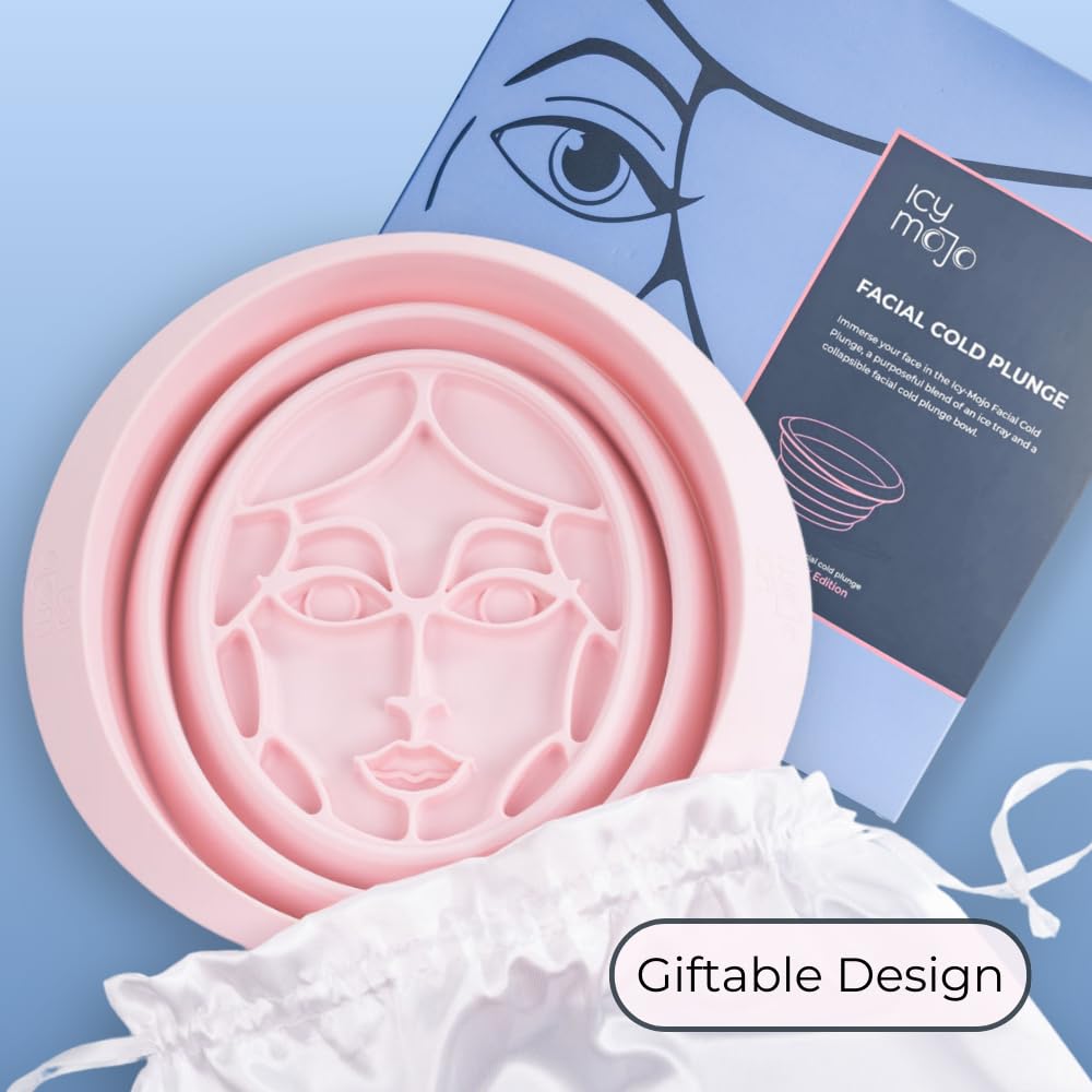 Icy-Mojo Facial Cold Plunge™ | Collapsible Silicone Ice Facial Bowl with Built-In Ice Tray | Portable Face Ice Bath for Skin Tightening, Puffiness, Acne Relief & Glow (Soft Pink) (Soft Pink)