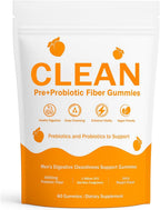 VCFBBG Clean Prebiotic Fiber Gummies for Men, Peach Flavor, Sugar-Free Pre+Probiotic Fiber Gummies, Gut Health & Digestive Support, Men's Prebiotics and Probiotics Gummy, 60 Count