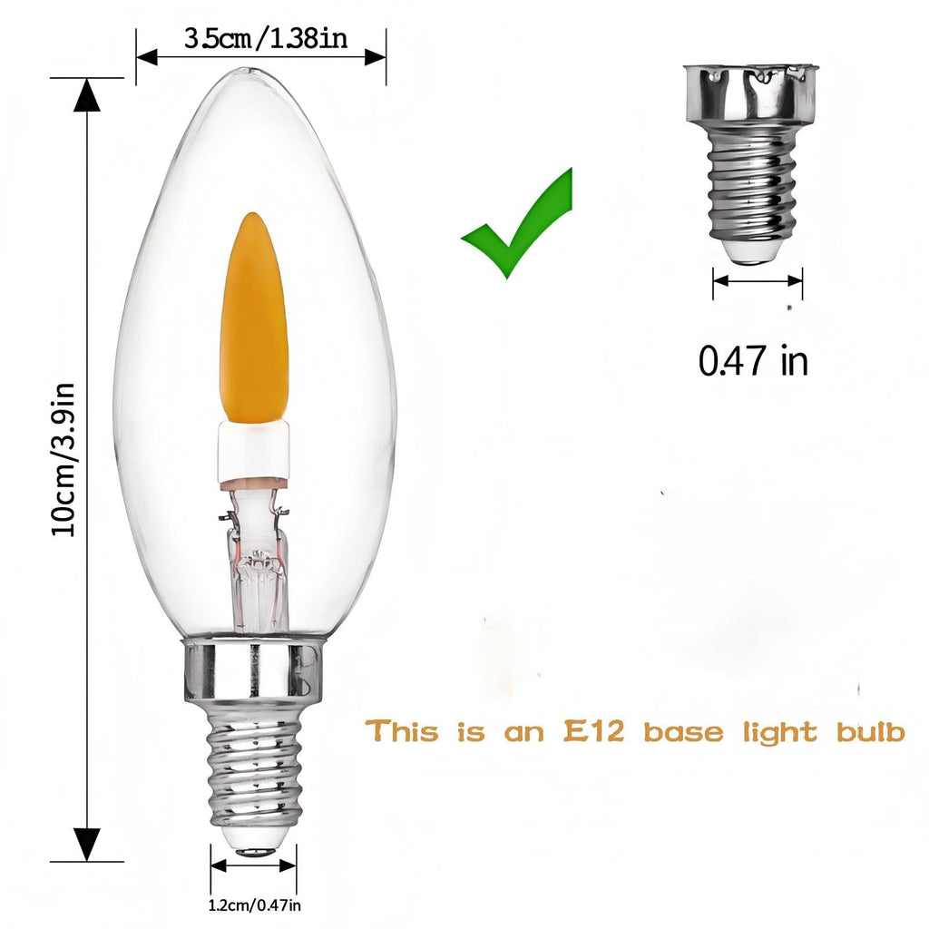 HEWA-Tech E12 Base (Miniature Screw) C35 Flame Tip Flicker Bulbs - Crystal Clear Candle Light with Orange Glow Effect for Halloween， E12 Non-Dimmable Chandelier Replacement Bulbs, 6-Pack