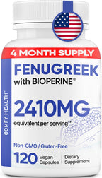 COMFY HEALTH Fenugreek Capsules, 2410mg Per Capsule, 120 Count, Fenugreek Pills with Bioperine for Superior Absorption, Non-GMO, Gluten Free Fenugreek Seeds Extract Supplements, Fenogreco Capsulas