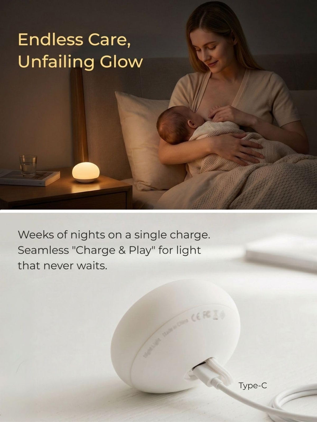 EASZZZ Baby Night Light, Nursery Night Lamp for Breastfeeding, Soft BPA Free Silicone Touch Night Lamp, Eye Caring, Easy Flip Design, Stepless Dimming, 1-Pack