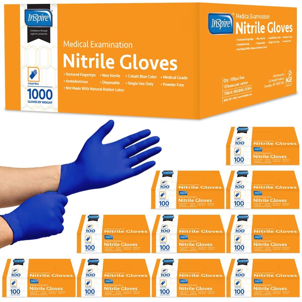 Inspire Nitrile Exam Gloves | The Original Quality Stretch Nitrile Cobalt Blue | 4.5 Gloves Disposable Latex Free Medical EMT (Cobalt Blue, XXL)