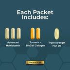 Nature's Lab Daily Vitamin Packs for Men & Women - Multivitamin + Triple Strength Omega 3 Fish Oil + Turmeric Joint Support Gold Ultimate Wellness Pack - 60 Packets