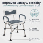 PELEGON Shower Chair for Elderly and Disabled (450lb) with Padded Armrests and Back, Adjustable Height Shower Seat, Heavy Duty Shower Chairs for Inside Shower, Handicap - Blue