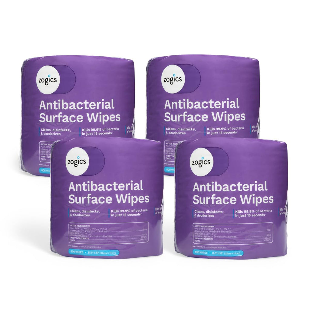 Zogics Antibacterial Wipes – Disinfecting Wipes for Sanitizing and Cleaning Surfaces and Equipment, EPA Registered Antibacterial Cleaning Wipes (3,200 Count – 4 Rolls of 800 Wipes)