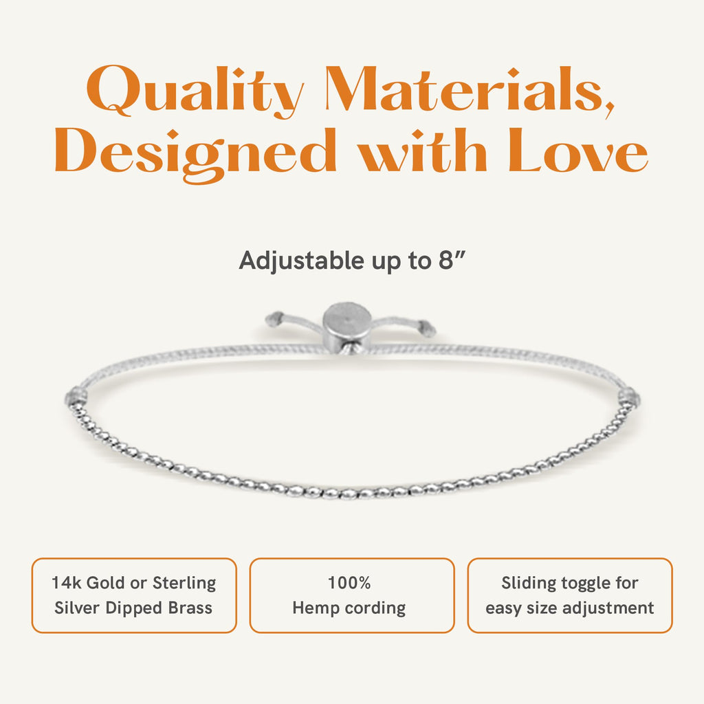 Lucky Feather 50th birthday gifts for her | 50th birthday gifts for women Bracelet | 14K Gold, Rose Gold, or Silver Dipped Beads on Adjustable Cord | Trendy 50 year old gifts for women | With Card