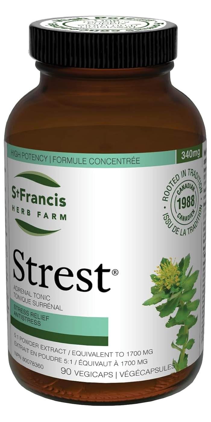 St. Francis Herb Farm Strest® (90 Capsules) Stress Relief Supplement (1 Bottle) Organic Herbs, Vegan, Vegetarian, Family-Owned, Trusted Herbal Expertise Since 1988.