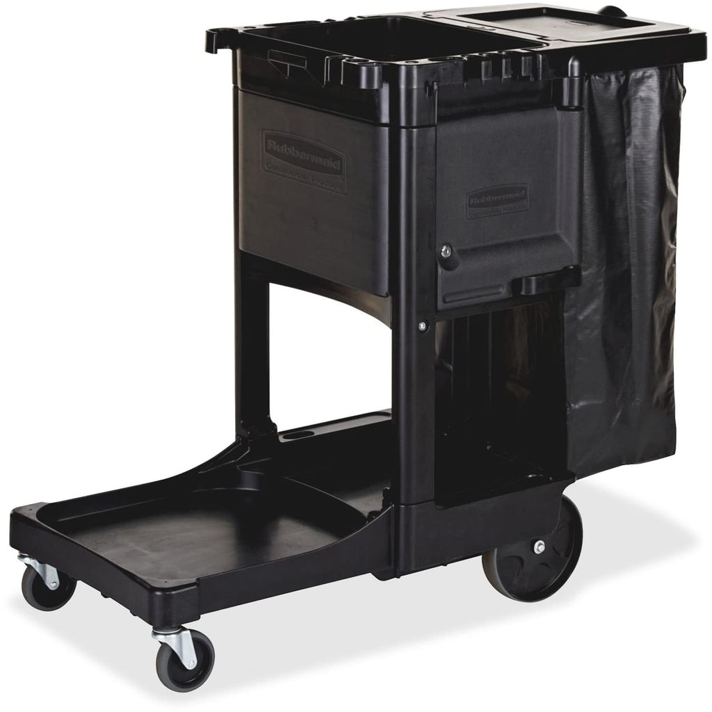 Rubbermaid Commercial Products Executive Series Janitorial and Housekeeping Cleaning Cart with Locking Cabinet, Wheeled with Zippered Black Vinyl Bag, Black, 38.4" H x 21.8" W x 46" L