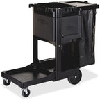 Rubbermaid Commercial Products Executive Series Janitorial and Housekeeping Cleaning Cart with Locking Cabinet, Wheeled with Zippered Black Vinyl Bag, Black, 38.4" H x 21.8" W x 46" L