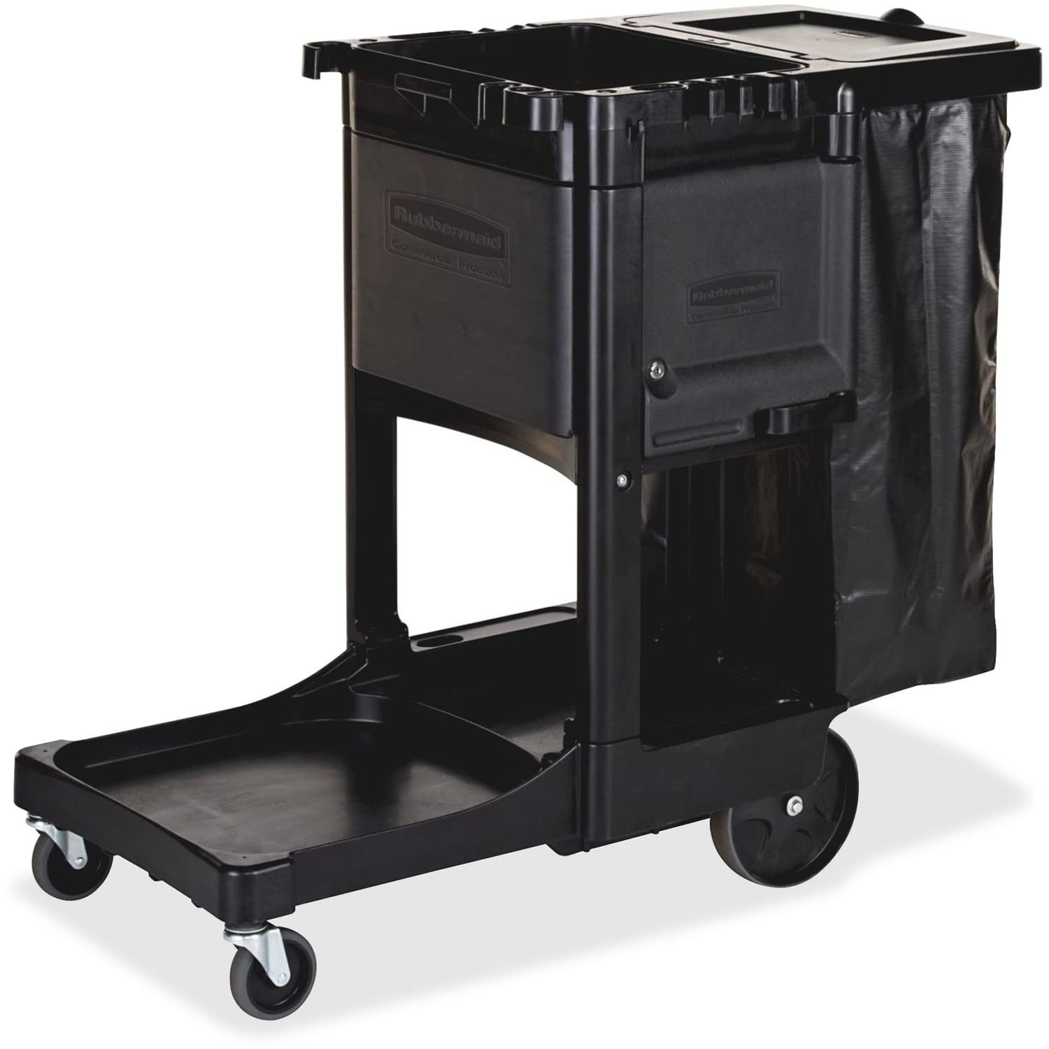 Rubbermaid Commercial Products Executive Series Janitorial and Housekeeping Cleaning Cart with Locking Cabinet, Wheeled with Zippered Black Vinyl Bag, Black, 38.4" H x 21.8" W x 46" L