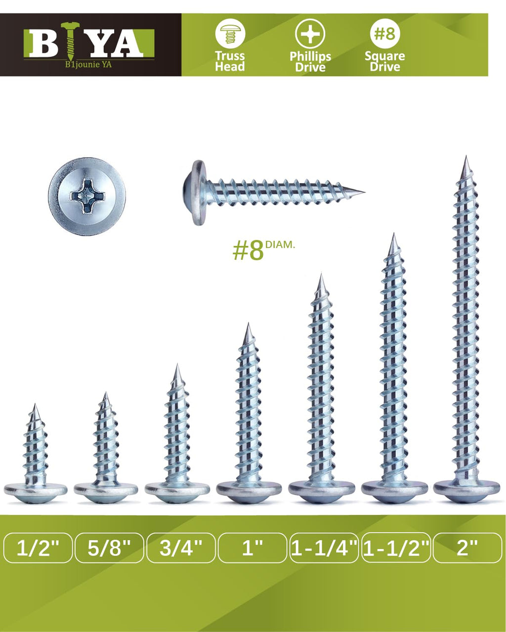 Wood Screws,#8×5/8 inch 350Pcs Silver Phillips Truss Head Screws