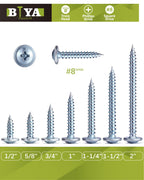 Wood Screws,#8×5/8 inch 350Pcs Silver Phillips Truss Head Screws