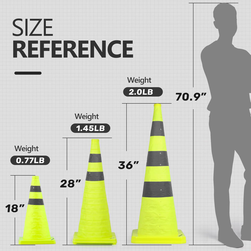 BATTIFE 40 Pack 28 Inch Collapsible Traffic Cones, Lime Green Safety Cones