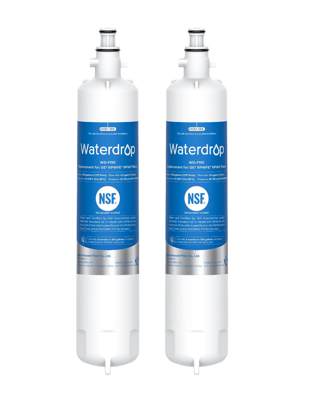 Waterdrop WD-F19C Replacement for GE® RPWFE®, RPWF (with CHIP) Refrigerator Water Filter, Compatible with GFE28GBLTS, GFE28GGKBB, GFE28GSKSS, PFE28KSKSS, PFE28KMKES, 2 Pack (Packaging May Vary)