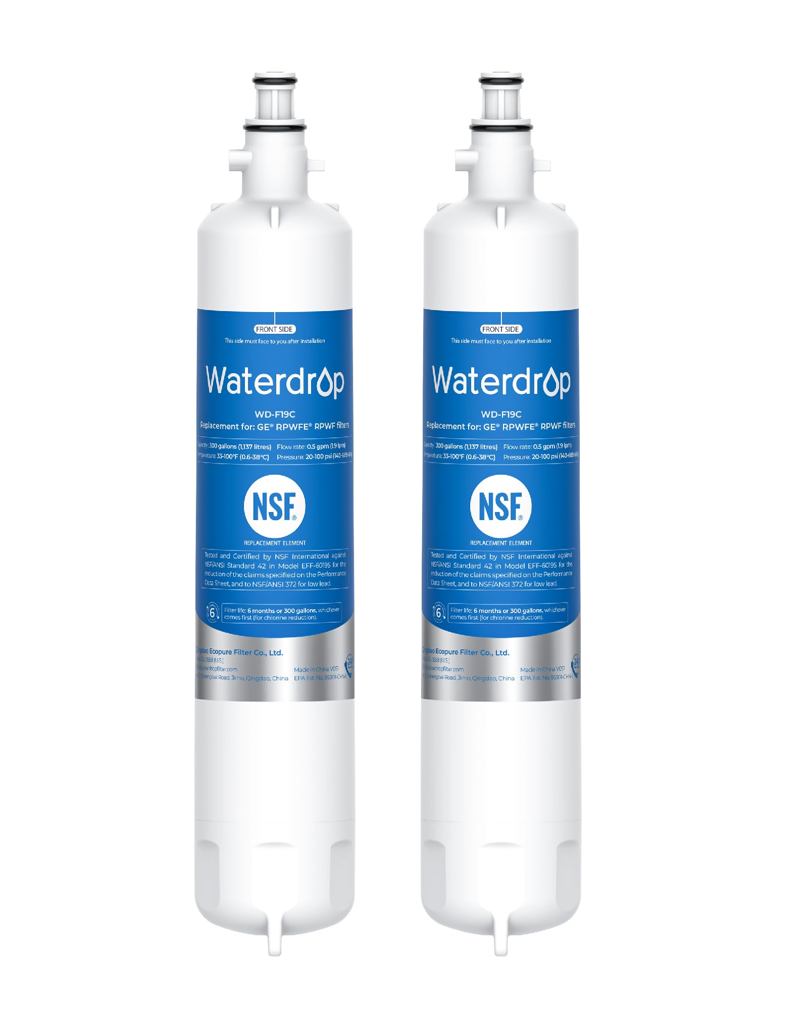 Waterdrop WD-F19C Replacement for GE® RPWFE®, RPWF (with CHIP) Refrigerator Water Filter, Compatible with GFE28GBLTS, GFE28GGKBB, GFE28GSKSS, PFE28KSKSS, PFE28KMKES, 2 Pack (Packaging May Vary)