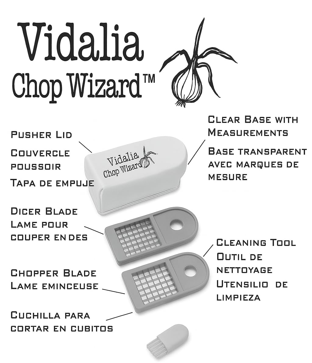 Vidalia Chop Wizard, Vegetable and Fruit Chopper with 2 Cup Base, Stainless Steel Blades, Dishwasher Safe