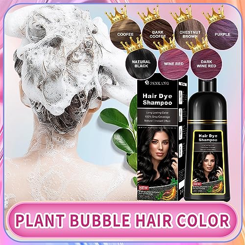 Instant Wine Red Hair Dye Shampoo for Gray Hair 3 in 1, Natural Wine Red Hair Shampoo for Women Men Black Colors, 100% Coverage Herbal Ingredients Long Lasting Effect Black Hair Dye 16.9 Fl Oz