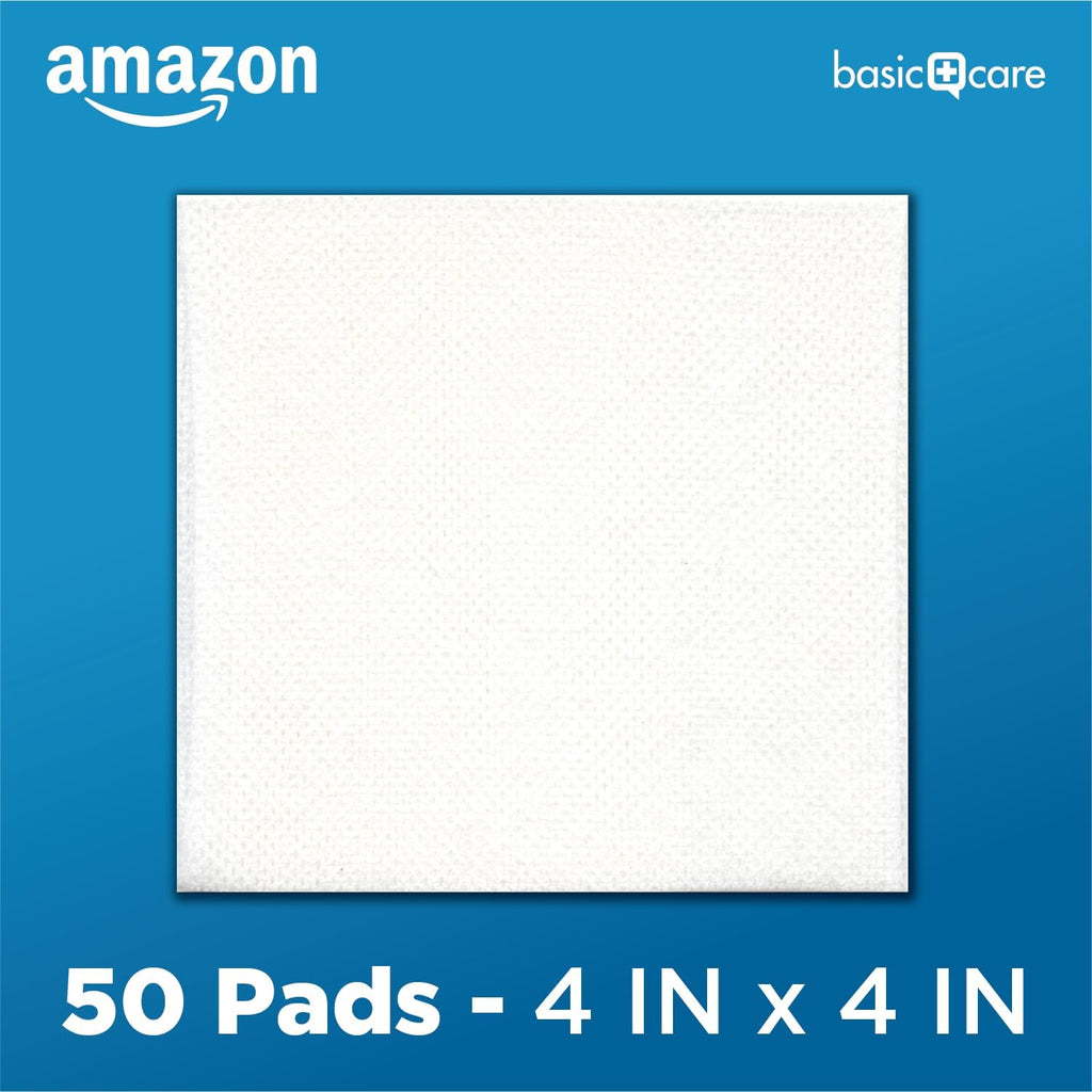 Amazon Basic Care Gauze Pads, 4x4 inches, Sterile, 50 Count | Pack of 4 | For Minor Injuries | Previously All Health