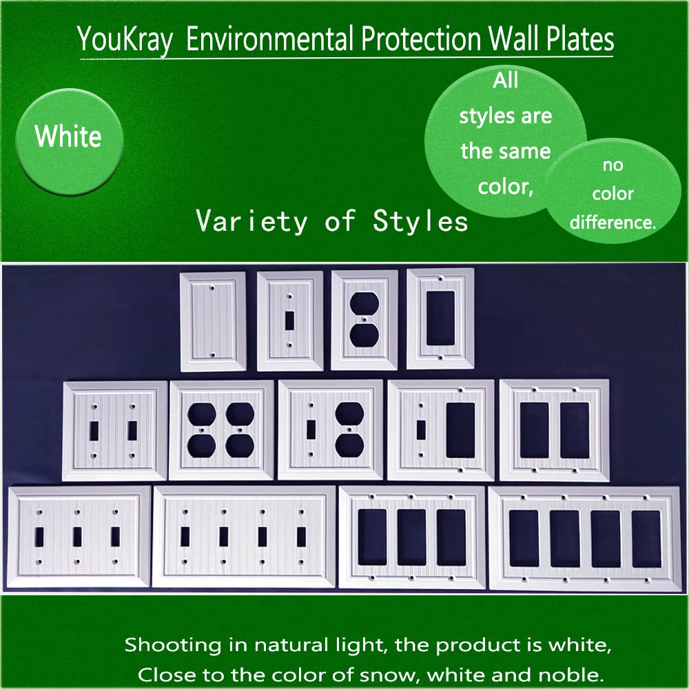 Pure White Classic Beadboard Wall Plates,Light Switch Covers,Electrical Outlet Covers, Switch Plates of Various Combination, Nature Bamboo Fiber Wall plate (1 Gang Duplex 4 Pack)