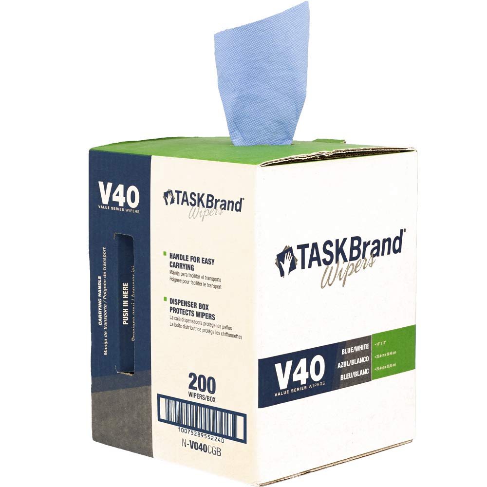 TaskBrand N-V040CGB Blue V40 Value Series Center Pull Wiper Sheets, All-Purpose Disposable Cleaning Towels, 10 x 11.5 Inches, Roll of 200