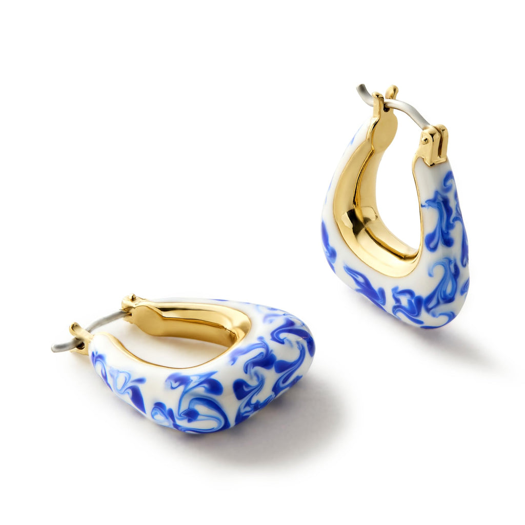 Ana Luisa Sphere Hoop Earring Dakota Styles Womens Earrings - Trendy 14K Gold Plated, Silver Rhodium Plated w/Blue Marble - Mini Huggie Hoop Earrings for Women Hypoallergenic & Tarnish-Free