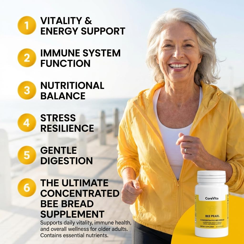 CoreVita Bee Pearl Capsules – Freeze-Dried Bee Bread Supplement for Energy, Immunity & Vitality Support – Natural Superfood, Non-GMO – 30 Capsules