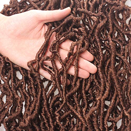 Leeven 30 Inch Boho Soft Locs 7 Packs Distressed New Faux Locs Crochet Braids Hair Brown Pre Looped Natural Butterfly Locs Messy Goddess Locs Curly Wavy Synthetic Hair for Women 15 Strands/Pack #30