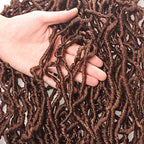 Leeven 30 Inch Boho Soft Locs 7 Packs Distressed New Faux Locs Crochet Braids Hair Brown Pre Looped Natural Butterfly Locs Messy Goddess Locs Curly Wavy Synthetic Hair for Women 15 Strands/Pack #30