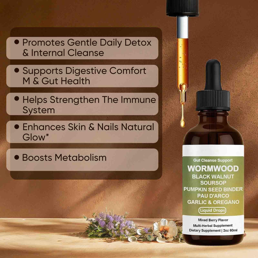 Prozen Wormwood Gut Cleanse Liquid Drops, Wormwood Black Walnut Clove Gut Cleanse & Digestive Health with Soursop, Pumpkin Seed, PAU D'Arco, Garlic Oregano, Energy Boost (1)