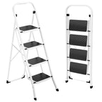 HBTower Step Ladder, Folding Step Stool for Adults with Anti-Slip Pedal, 330 lbs Capacity for Kitchen, Home, White