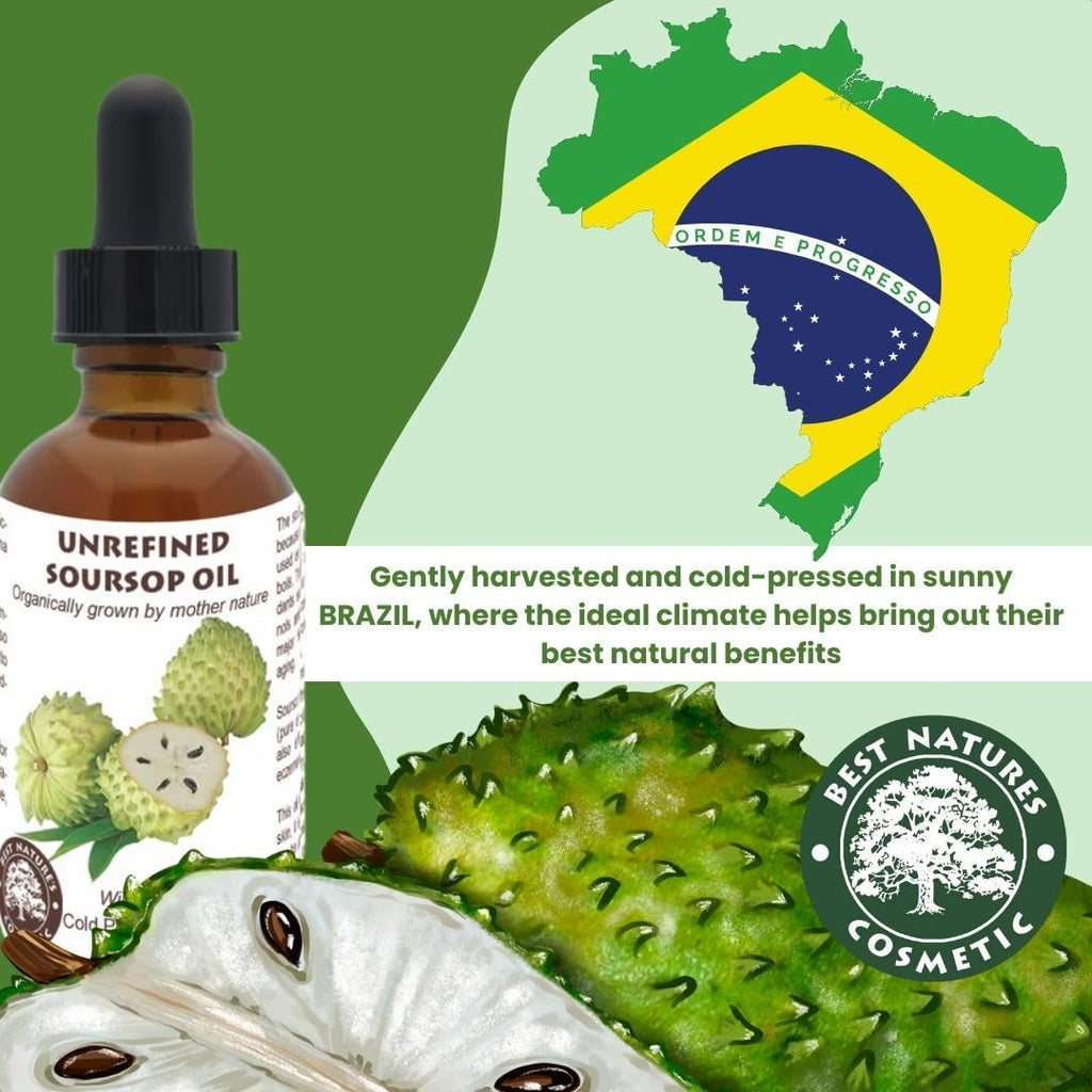 Virgin Soursop Oil (Anona Muricata, Graviola, Guanabana) – 100% Pure, Organic, Cold-Pressed, Unrefined – 2oz - 60ml – Natural Facial Oil & Moisturizer for Dry, Damaged, or Sensitive Skin