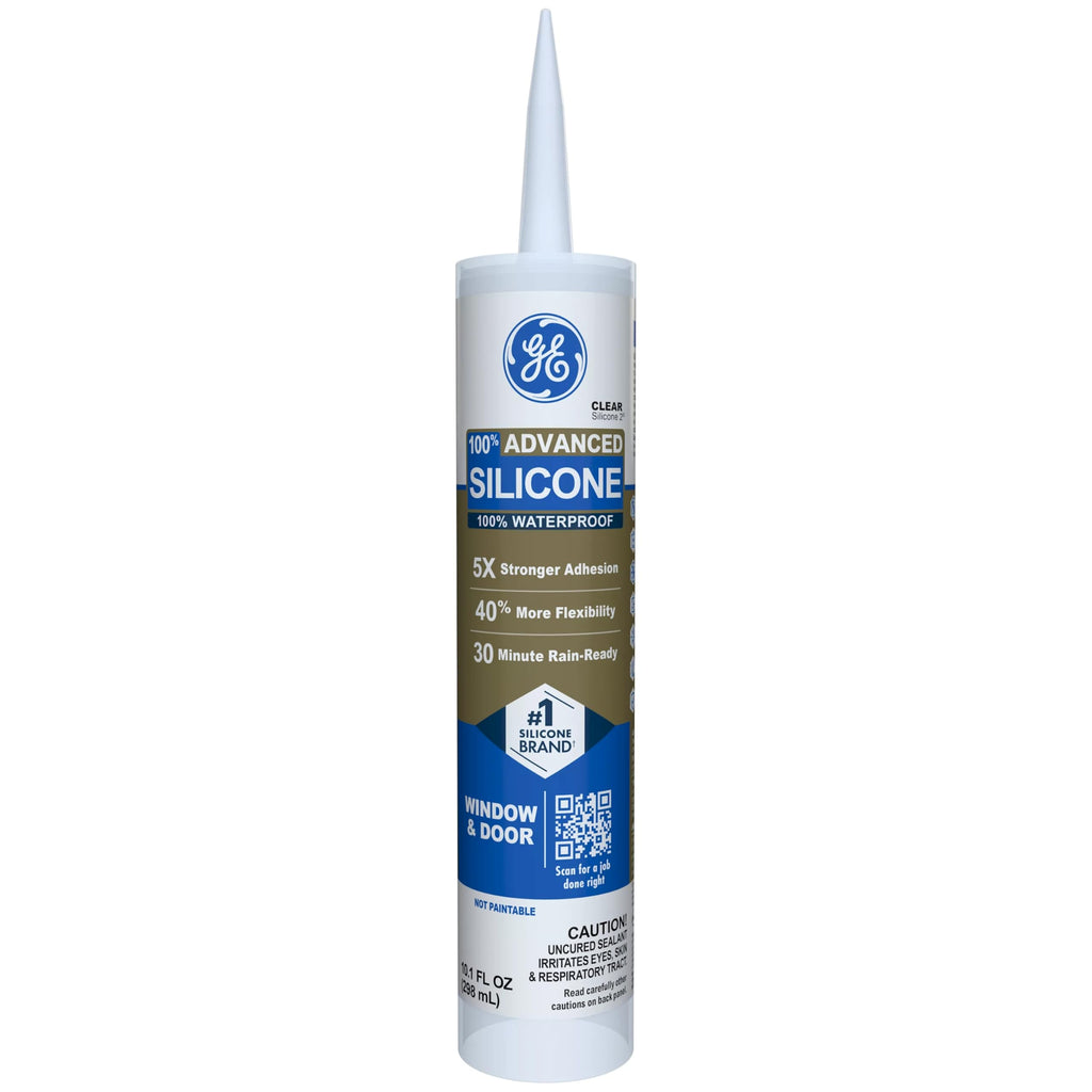 GE Advanced Silicone Caulk for Window & Door, Clear, 10 fl oz Cartridge, 12 Pack - 100% Waterproof Silicone Sealant, 5X Stronger Adhesion, Shrink & Crack Proof