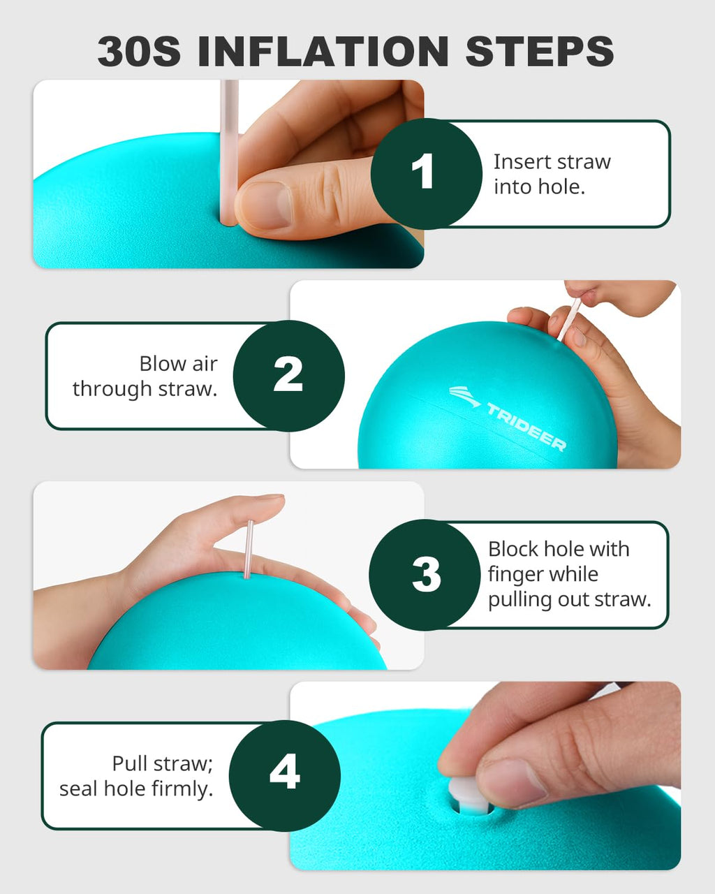 Trideer 9-Inch Pilates Ball, Small Exercise Ball for Yoga, Core Training, Physical Therapy, Balance, Stability and Stretching Pilates Equipment with Inflation Straw