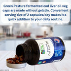 Green Pasture Fermented Cod Liver Oil Capsules - Wild Alaska Cod, Vitamins A & D, Omega-3, Non-Gelatin 120 Count