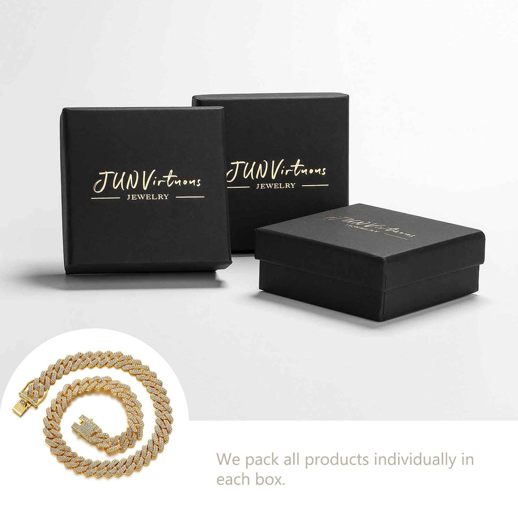 JUNVirtuous 2 Pieces Cuban Link Chain Mens Iced Out Miami Cuban Necklace and Bracelet Silver Bling Diamond Hip Hop Jewelry for Men and Women (Gold, 8" Bracelet and 20" Necklace)