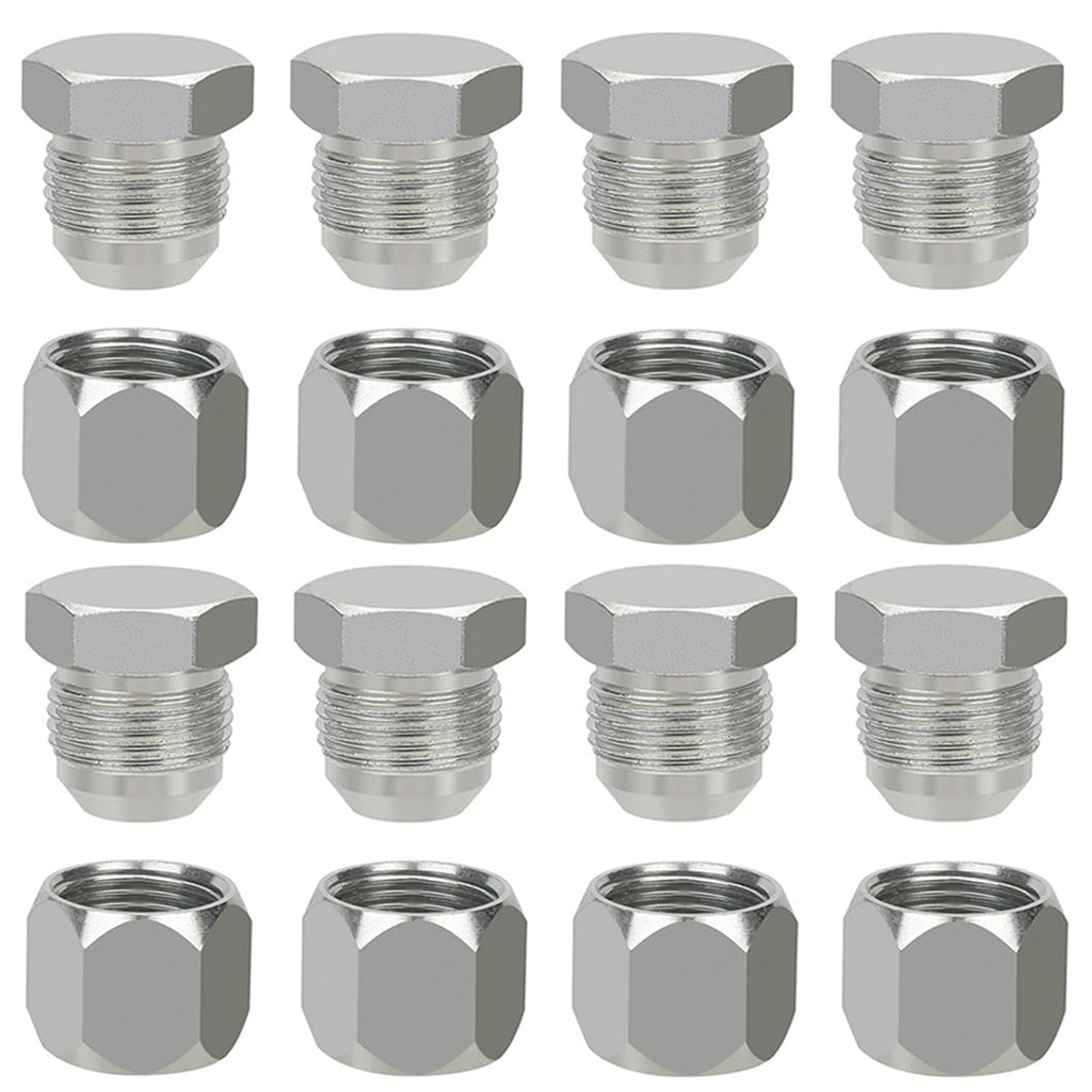JIC 06 Hydraulic Cap and Plug Hose Tube and Pipe Fitting Kit, 37 Degree Pipe Fitting Kit Cap and Plug Kit(8 Sets）