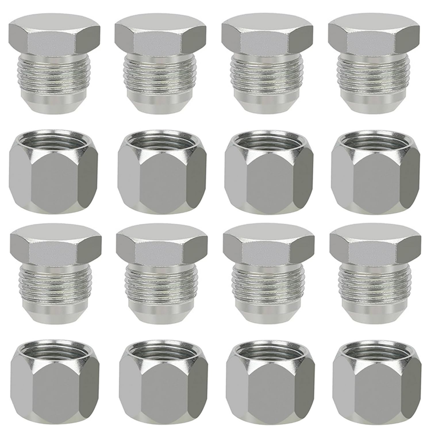 JIC 06 Hydraulic Cap and Plug Hose Tube and Pipe Fitting Kit, 37 Degree Pipe Fitting Kit Cap and Plug Kit(8 Sets）