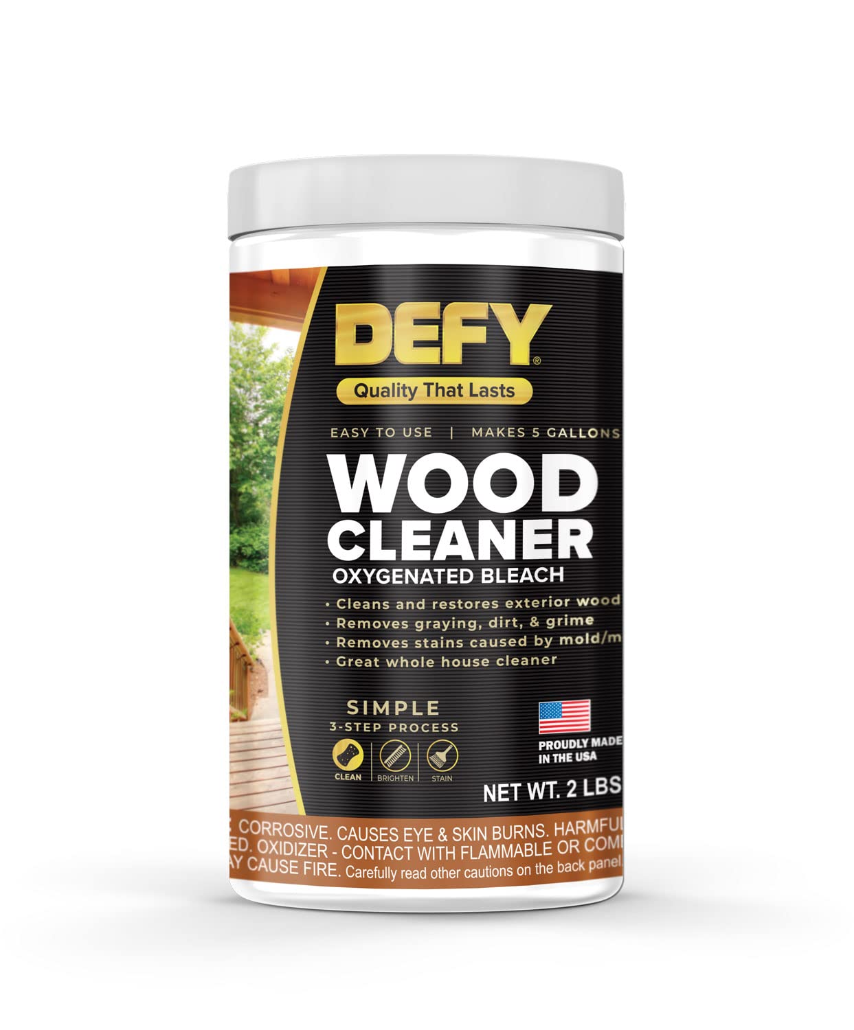 DEFY Wood Deck Cleaner Powdered Concentrate - Cleans Decks, Fences, Siding - 2 lb Concentrate