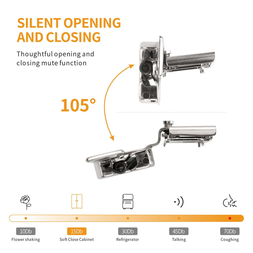 Chibery 30 Pack 1-1/4" 4D Overlay Soft Close Concealed Hinges for Face Frame Door, Control Closing Speed, Smooth Slow Self Closing Hinges, Satin Nickel, 105° Open Angle Stainless Steel Cabinet Hinge