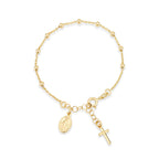 Miabella 18K Gold Plated 925 Sterling Silver Italian Rosary Cross Bead Charm Link Chain Bracelet for Women, Adjustable, Made in Italy (Length 6-7 Inch)