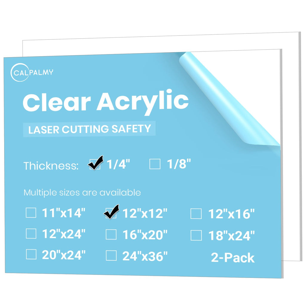 CALPALMY 12 x 12 x 1/4 inch Clear Cast Acrylic Plexiglass Sheet, 2-Pack