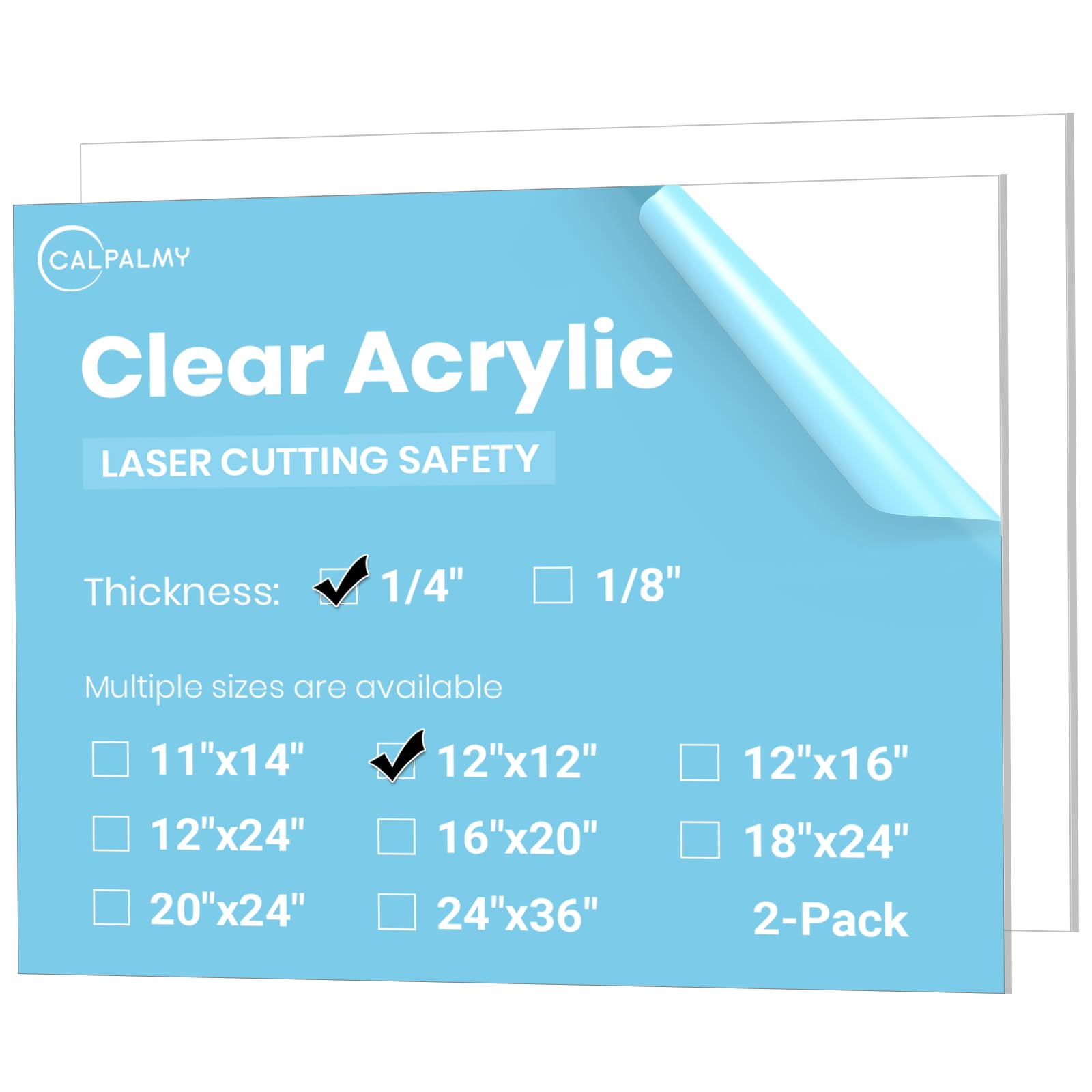 CALPALMY 12 x 12 x 1/4 inch Clear Cast Acrylic Plexiglass Sheet, 2-Pack
