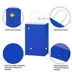 OUTUXED 150pcs Blue Paper Bags with Handles, 5.25x3.2x8 Inches Small Blue Gift Bags Bulk for Shopping, Birthday, Wedding, Merchandise and Business Party