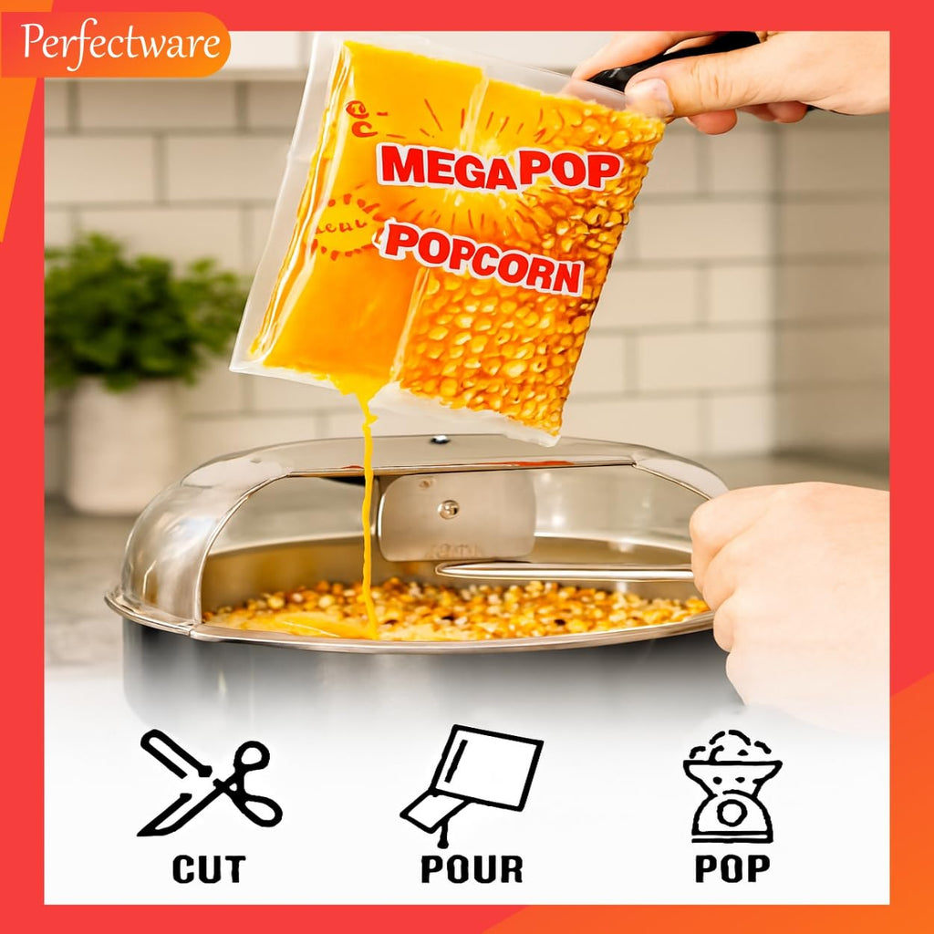Perfectware All in One Popcorn Portion Packets with Kernels, Salt, and Coconut Oil for Popping Machine, 4 oz, 12 Count