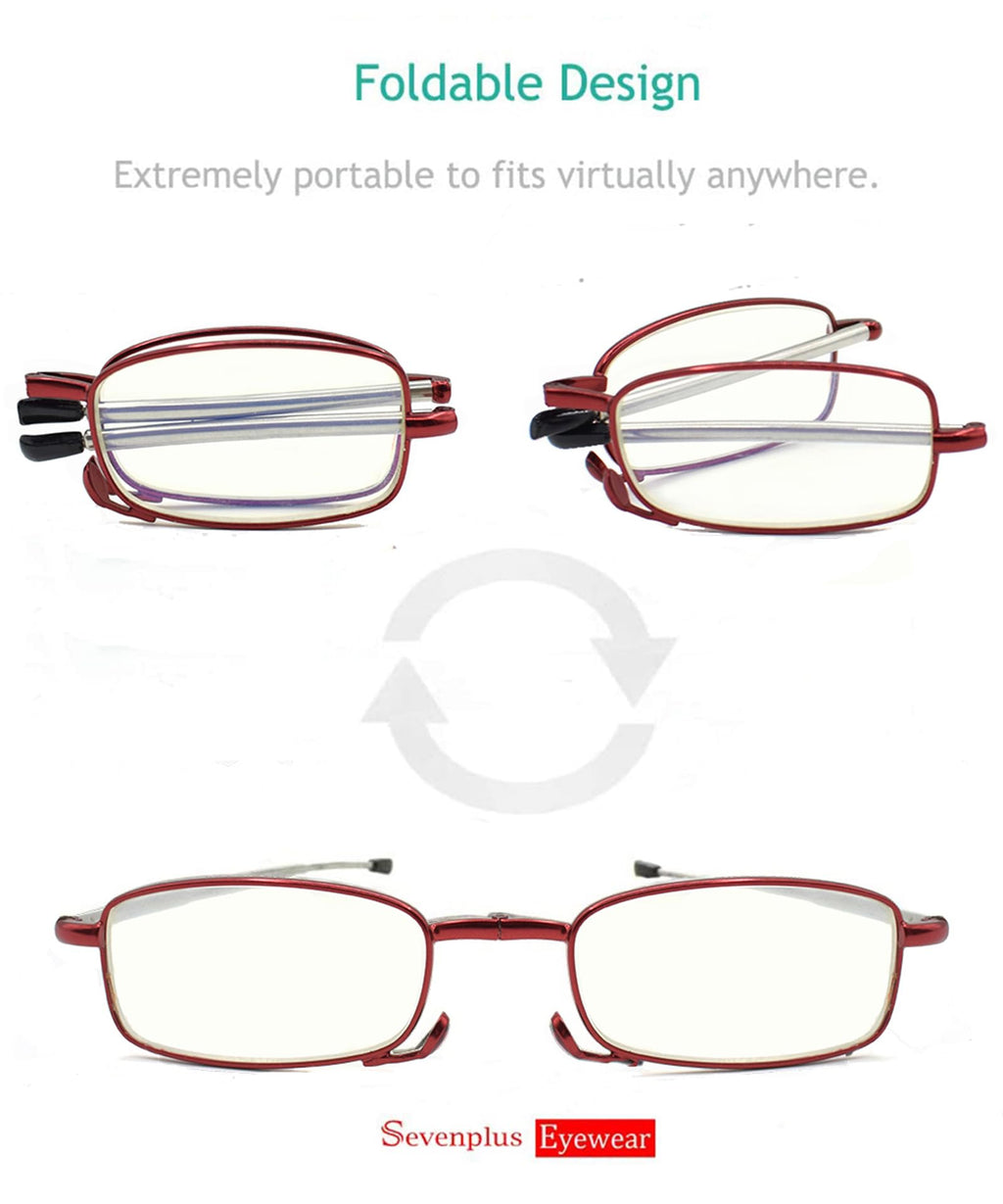 sevenplus 3 Pack Reading Glasses Blue Light Blocking, Anti UV Glare, Foldable Computer Spring Hinge Readers for Women Man 1.5X