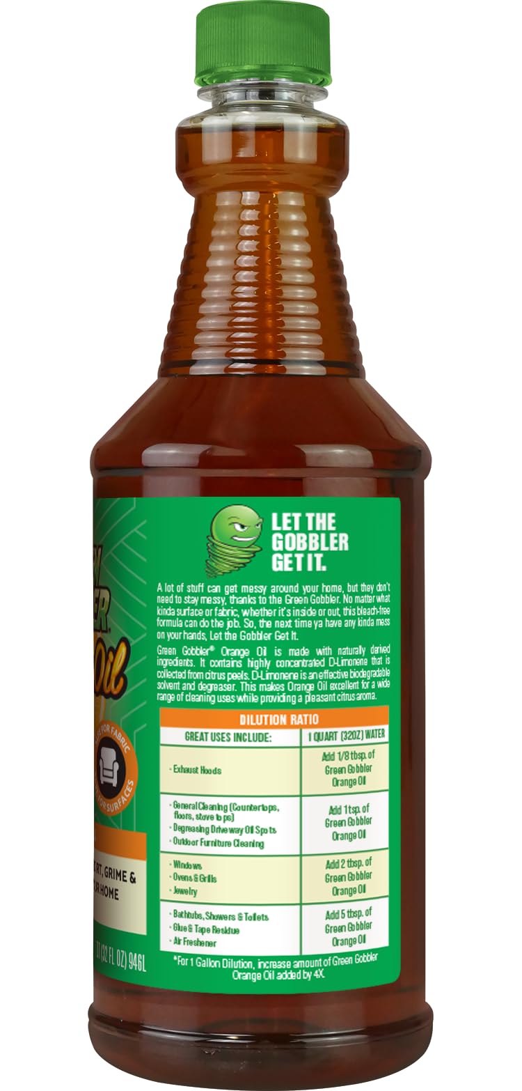 Green Gobbler All-Natural, Cold Pressed Concentrated Orange Oil for Home and Outdoor Multi-Purpose Cleaning- Hundreds of Uses, 32 oz